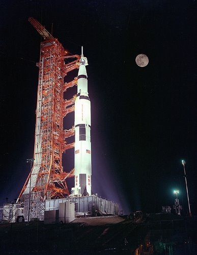 Apollo 17 Photo - Rocket on Launch Pad at Night