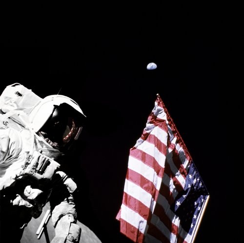 Apollo 17 Photo - Astronaut Harrison Schmitt and American Flag