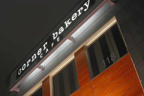 Close up of Corner Bakery Sign