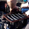 Mechanic working on a car replacing gasket