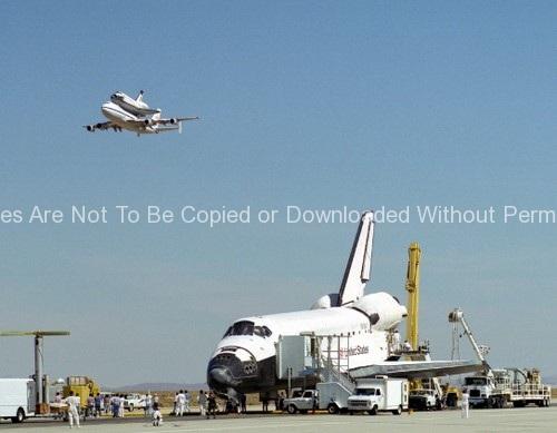 Endeavour on Runway with Columbia on SCA Overhead GPN-2000-000160